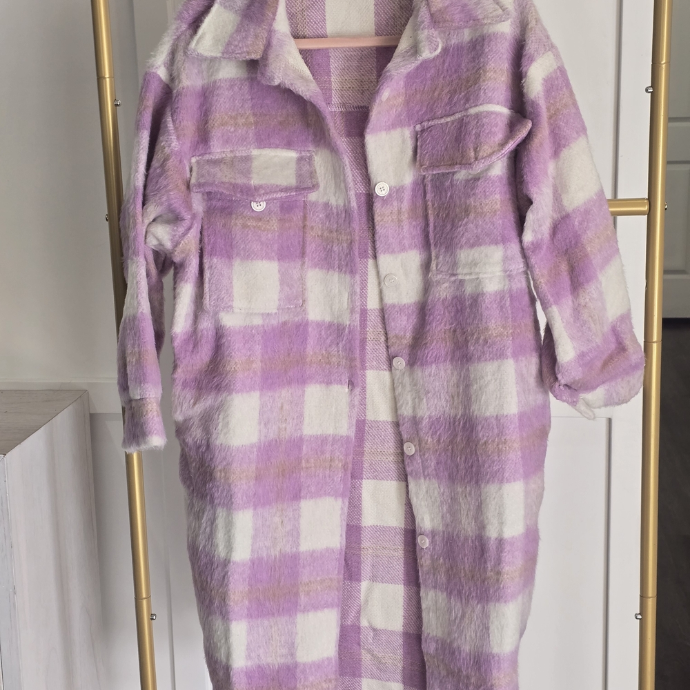 Plaid Purple and White Wmen's Coat